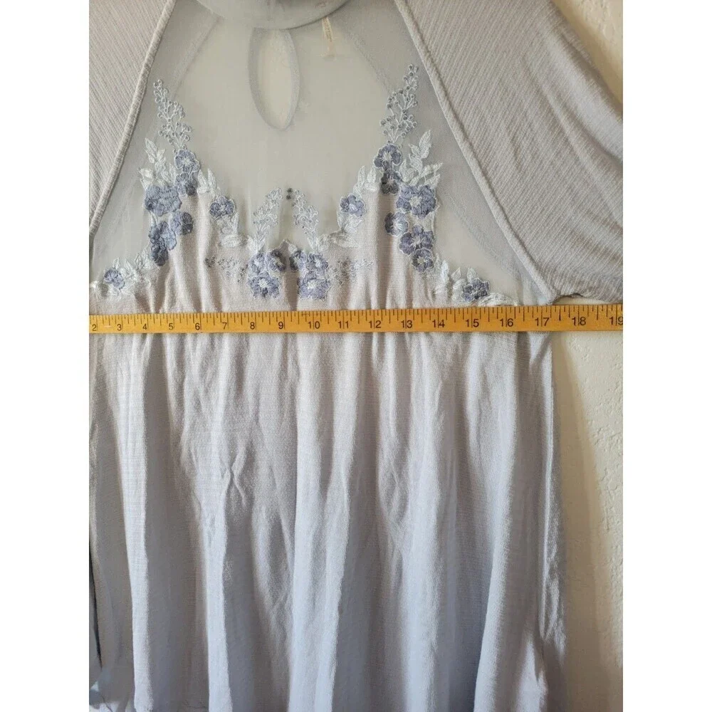 Free People Saheli Top Glacier Ice Lace Embroidered Long Sleeve Tunic Size S